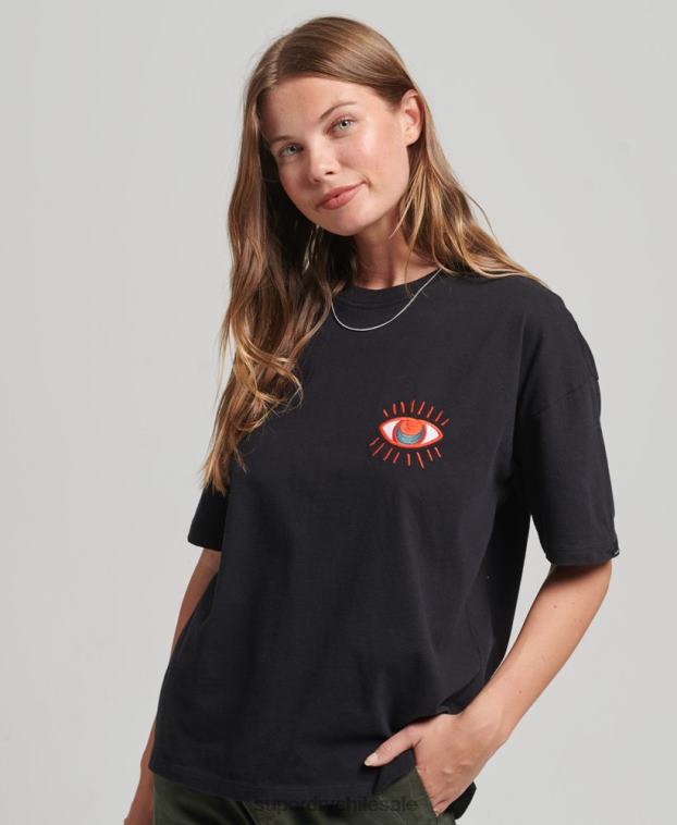 mujer Superdry negro camiseta folk nómada 2R68Z2789