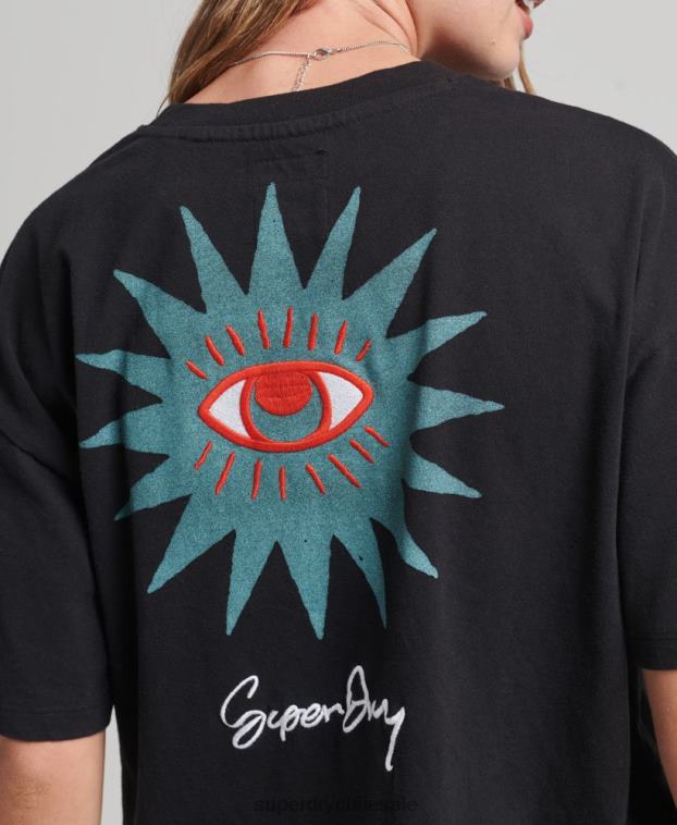 mujer Superdry negro camiseta folk nómada 2R68Z2789