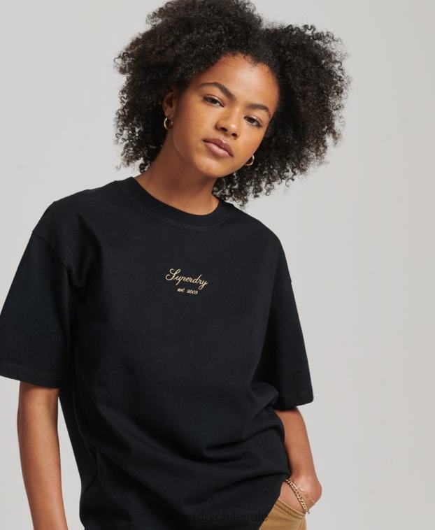 mujer Superdry negro camiseta holgada con bordado heritage 2R68Z6265