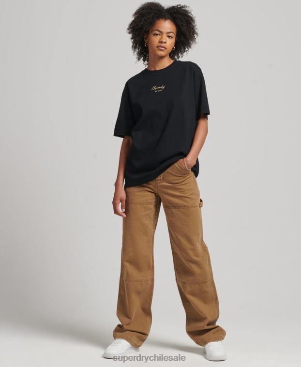 mujer Superdry negro camiseta holgada con bordado heritage 2R68Z6265