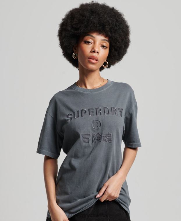 mujer Superdry negro camiseta holgada teñida en prenda con logo de código 2R68Z2762