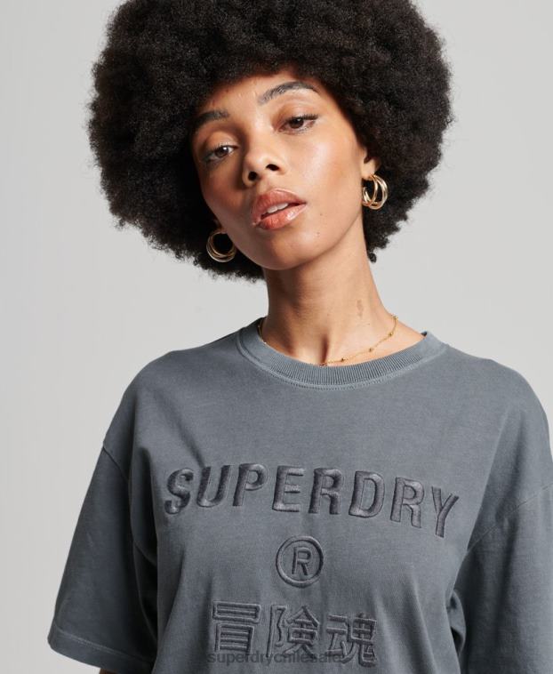 mujer Superdry negro camiseta holgada teñida en prenda con logo de código 2R68Z2762