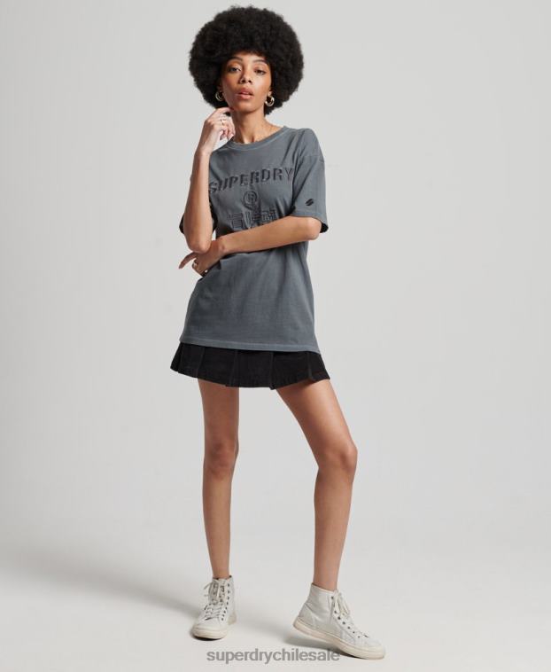 mujer Superdry negro camiseta holgada teñida en prenda con logo de código 2R68Z2762