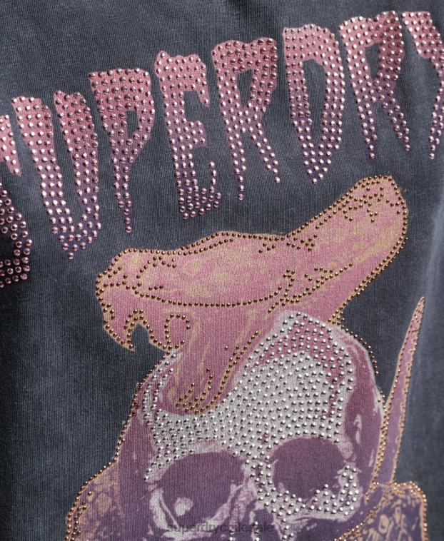 mujer Superdry negro camiseta metalizada marca 2R68Z6248