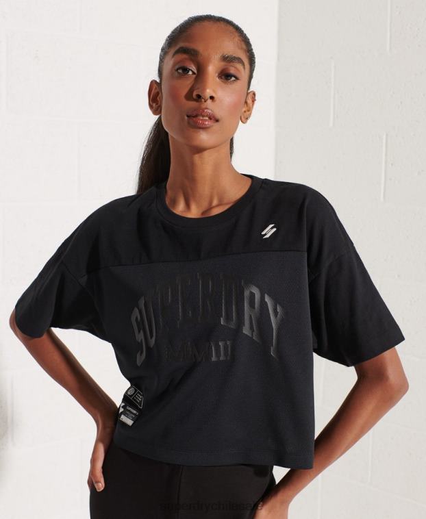 mujer Superdry negro playera boxy con arco universitario 2R68Z6259