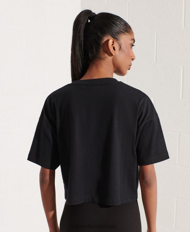 mujer Superdry negro playera boxy con arco universitario 2R68Z6259