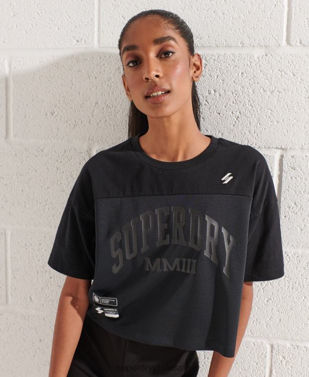 mujer Superdry negro playera boxy con arco universitario 2R68Z6259