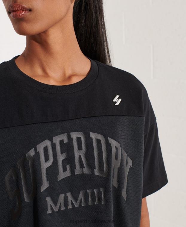 mujer Superdry negro playera boxy con arco universitario 2R68Z6259