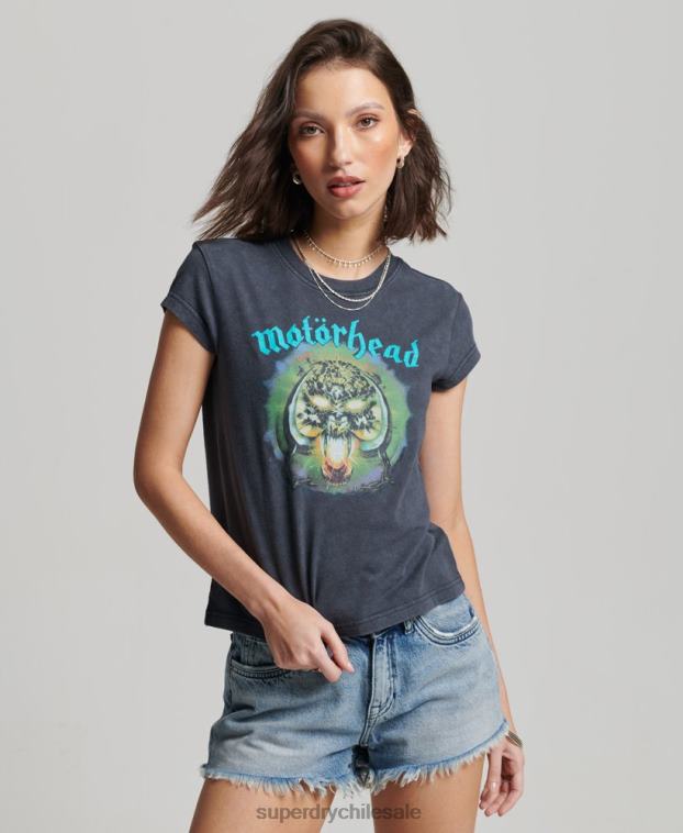 mujer Superdry negro playera con banda de manga casquillo de motorhead 2R68Z2642