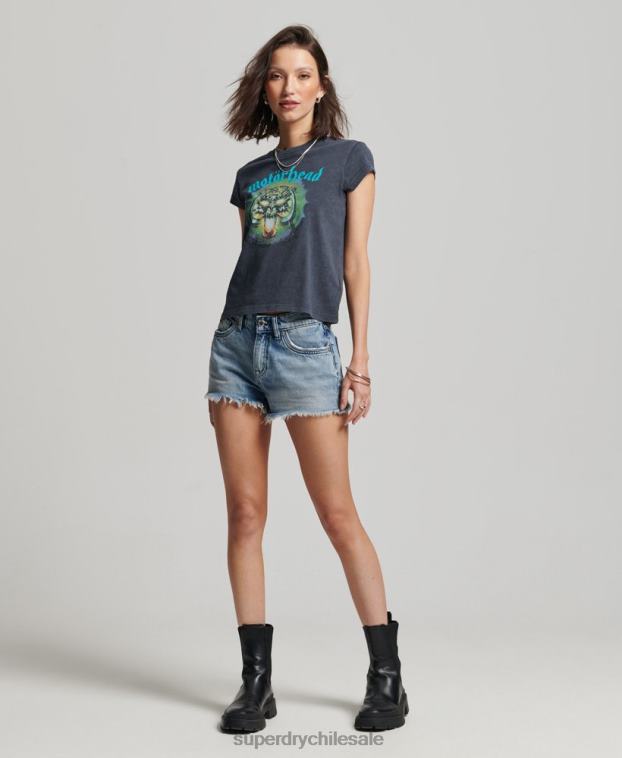 mujer Superdry negro playera con banda de manga casquillo de motorhead 2R68Z2642