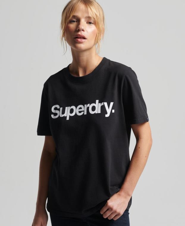 mujer Superdry negro playera con logo central 2R68Z2778
