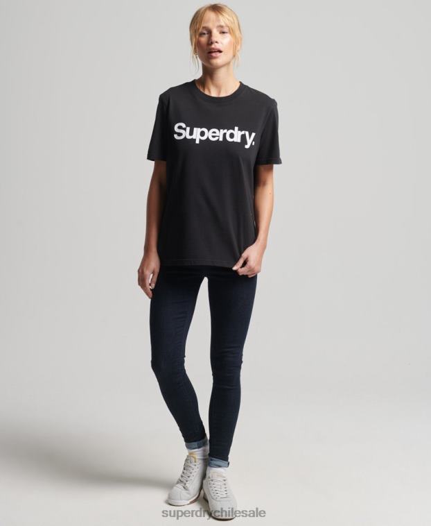 mujer Superdry negro playera con logo central 2R68Z2778