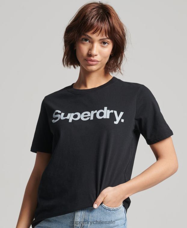 mujer Superdry negro playera con logo central 2R68Z6211