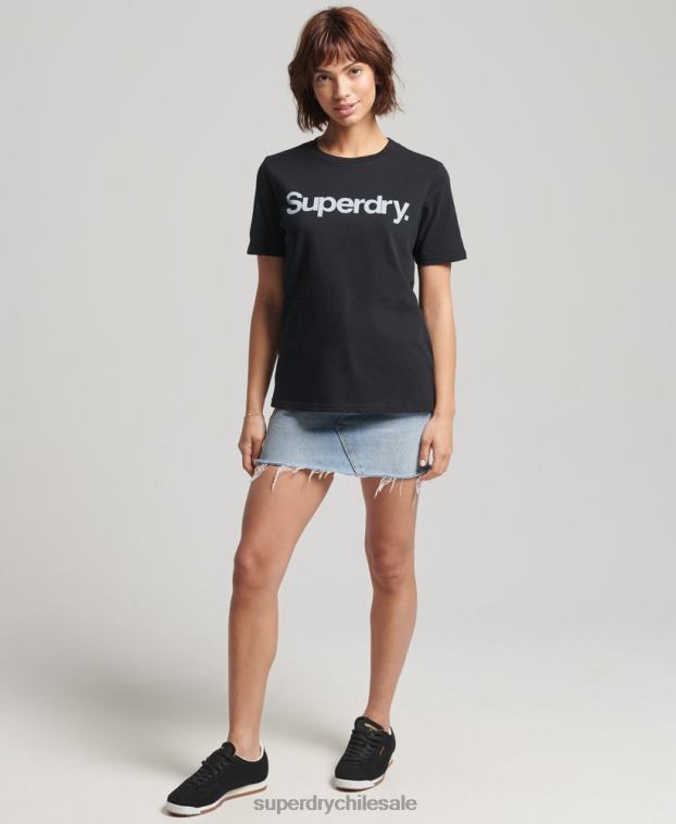 mujer Superdry negro playera con logo central 2R68Z6211
