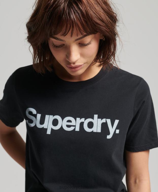 mujer Superdry negro playera con logo central 2R68Z6211