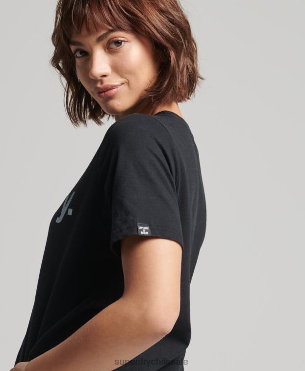 mujer Superdry negro playera con logo central 2R68Z6211