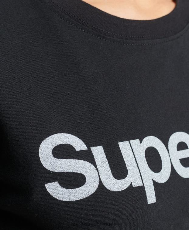 mujer Superdry negro playera con logo central 2R68Z6211