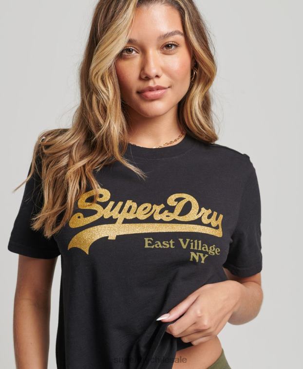 mujer Superdry negro playera con logo gráfico adornado 2R68Z6185