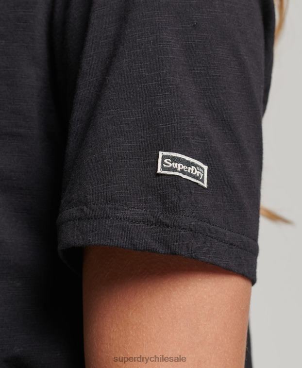 mujer Superdry negro playera con logo gráfico adornado 2R68Z6185