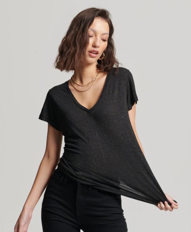 mujer Superdry negro playera flameada con cuello en V 2R68Z2615