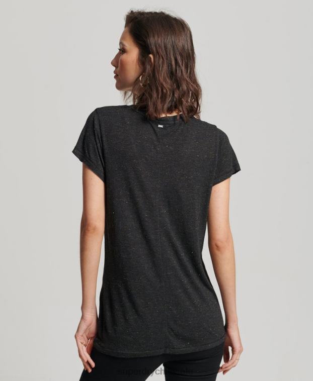 mujer Superdry negro playera flameada con cuello en V 2R68Z2615