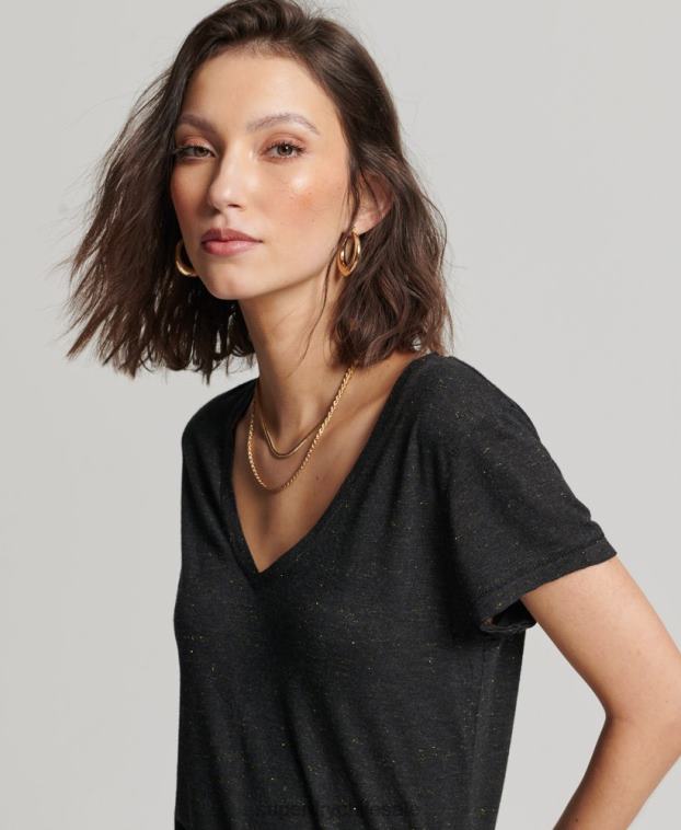 mujer Superdry negro playera flameada con cuello en V 2R68Z2615