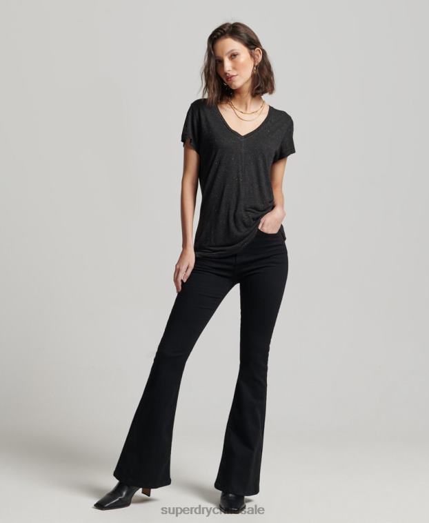 mujer Superdry negro playera flameada con cuello en V 2R68Z2615