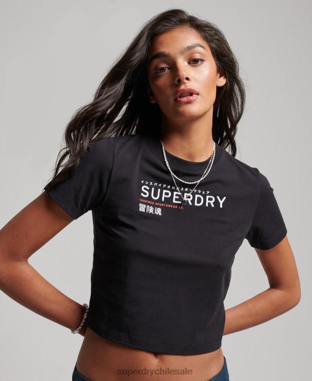 mujer Superdry negro playera pequeña con bordado gráfico de código 2R68Z2231