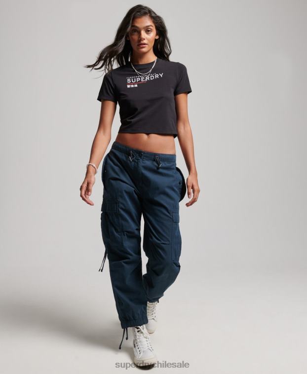 mujer Superdry negro playera pequeña con bordado gráfico de código 2R68Z2231