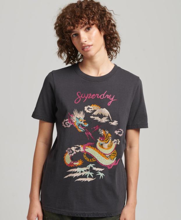 mujer Superdry negro suika camiseta gráfica 2R68Z2644