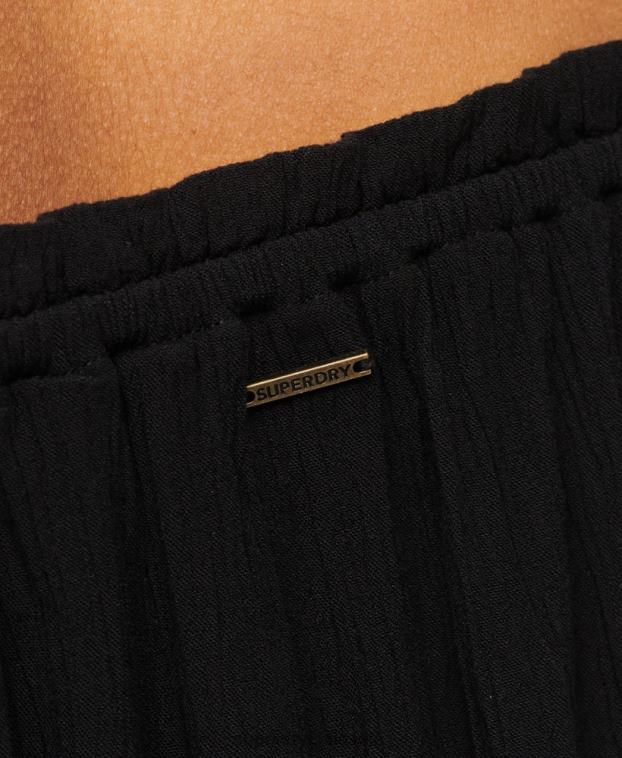 mujer Superdry negro top corto de manga corta con nido de abeja 2R68Z2870