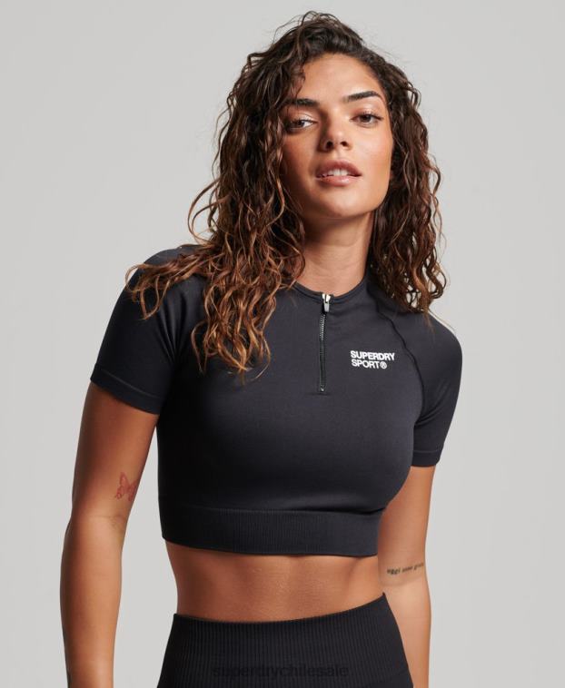 mujer Superdry negro top corto de manga corta sin costuras 2R68Z2908