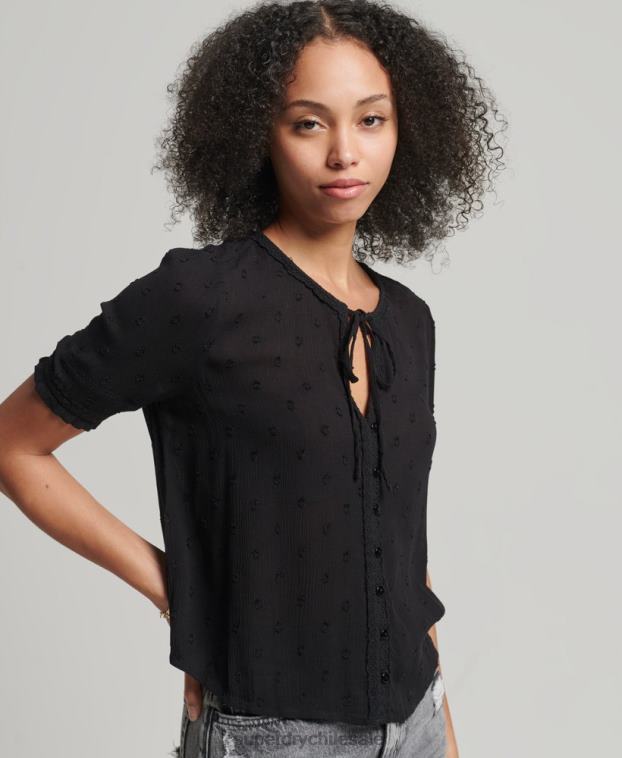 mujer Superdry negro top vintage de manga corta bordado 2R68Z6696