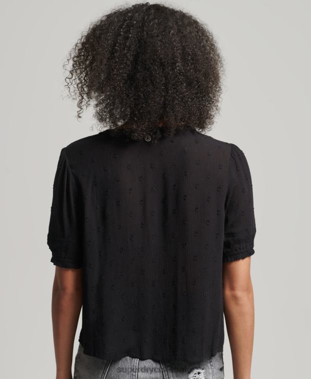 mujer Superdry negro top vintage de manga corta bordado 2R68Z6696