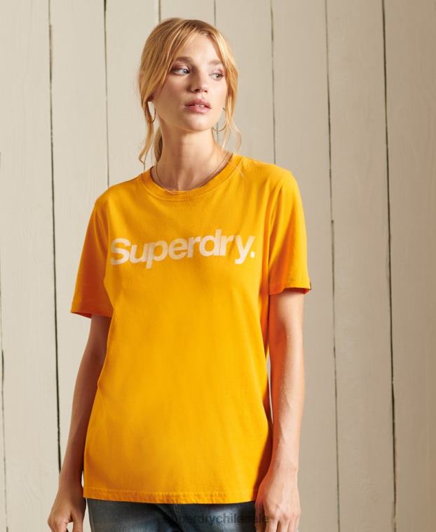 mujer Superdry oro playera con logo central 2R68Z6244