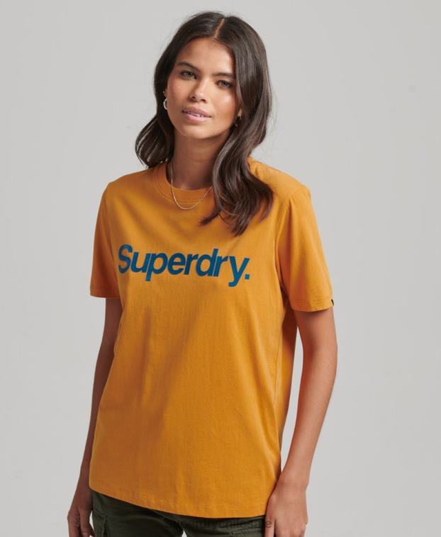 mujer Superdry oro playera con logo central de los 80 2R68Z2748