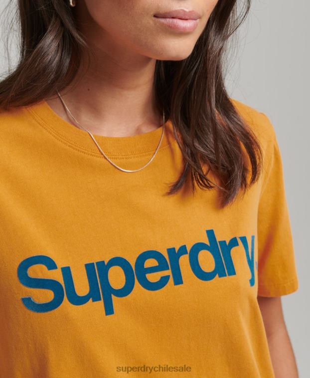 mujer Superdry oro playera con logo central de los 80 2R68Z2748