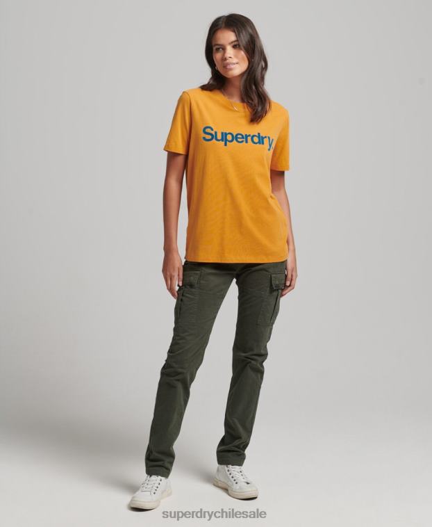 mujer Superdry oro playera con logo central de los 80 2R68Z2748