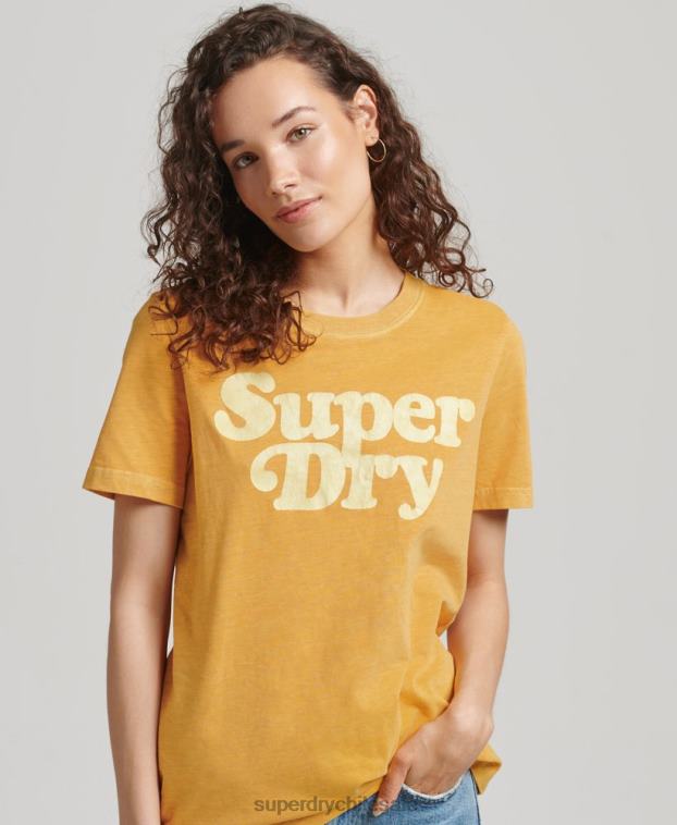 mujer Superdry oro playera cooper con logo clásico de los años 70 2R68Z6219