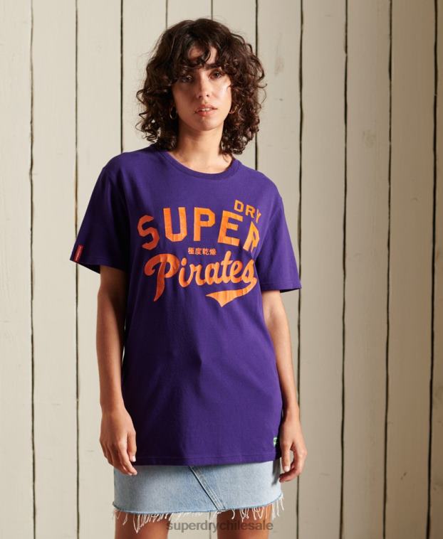 mujer Superdry púrpura camiseta colegial holgada 2R68Z6763
