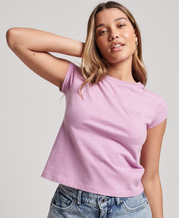 mujer Superdry púrpura playera con manga japonesa y logo vintage 2R68Z2690