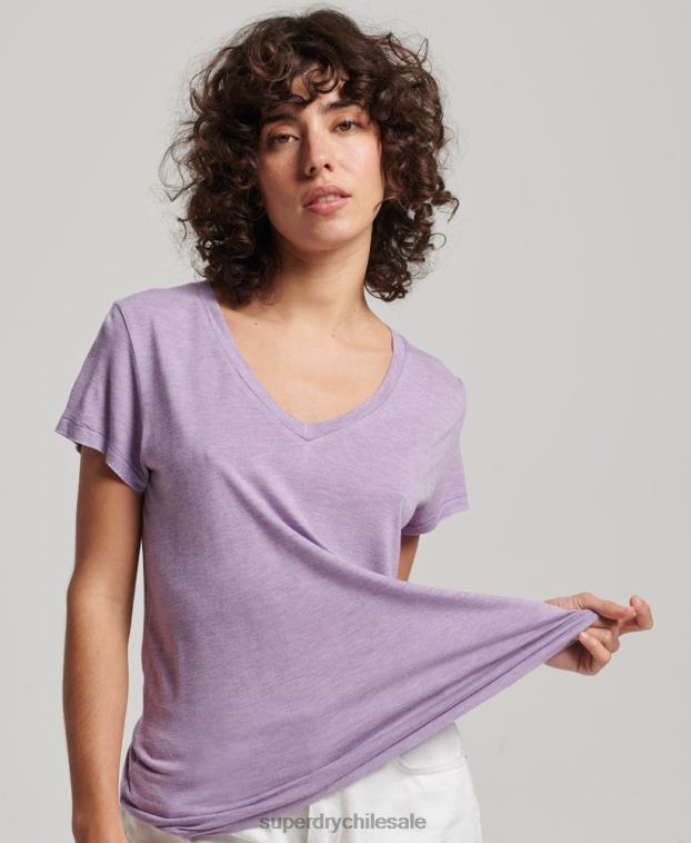 mujer Superdry púrpura playera flameada con cuello en V 2R68Z2723
