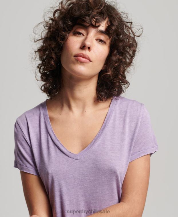 mujer Superdry púrpura playera flameada con cuello en V 2R68Z2723