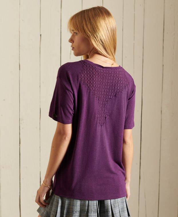 mujer Superdry púrpura top de manga corta con encaje y chevron 2R68Z2746
