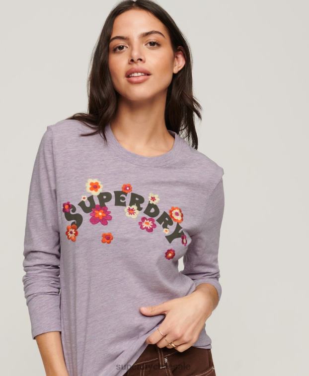 mujer Superdry púrpura top de manga larga de nostalgia vintage 2R68Z2885