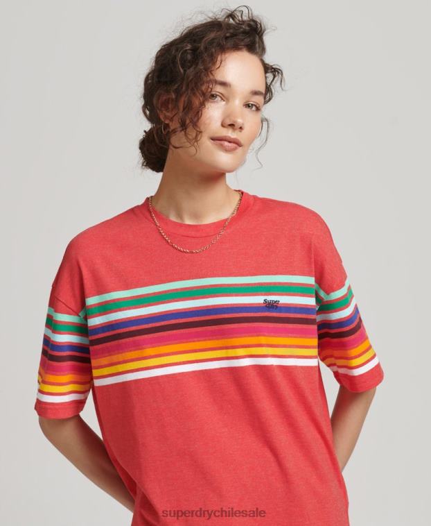 mujer Superdry rojo camiseta cali stripe 2.0 de algodón orgánico 2R68Z6294