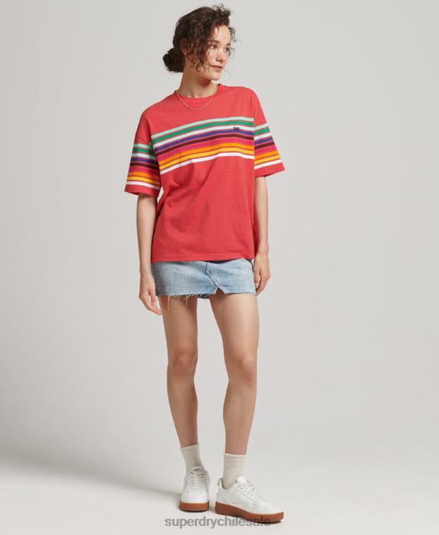 mujer Superdry rojo camiseta cali stripe 2.0 de algodón orgánico 2R68Z6294