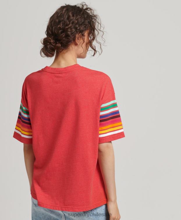 mujer Superdry rojo camiseta cali stripe 2.0 de algodón orgánico 2R68Z6294