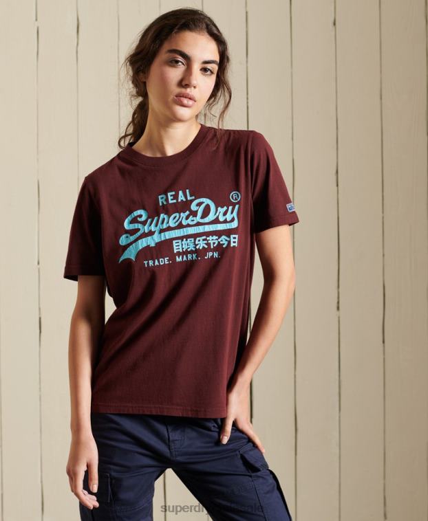 mujer Superdry rojo camiseta clásica americana con logo vintage 2R68Z2824