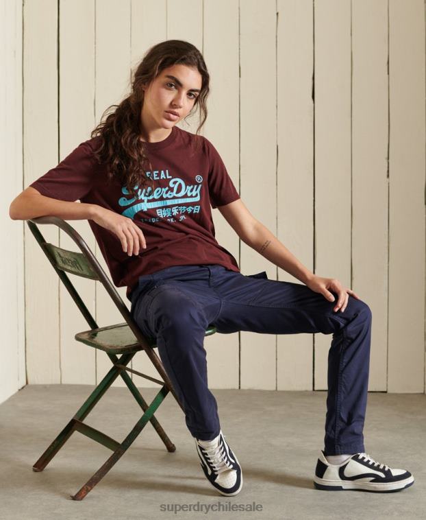 mujer Superdry rojo camiseta clásica americana con logo vintage 2R68Z2824
